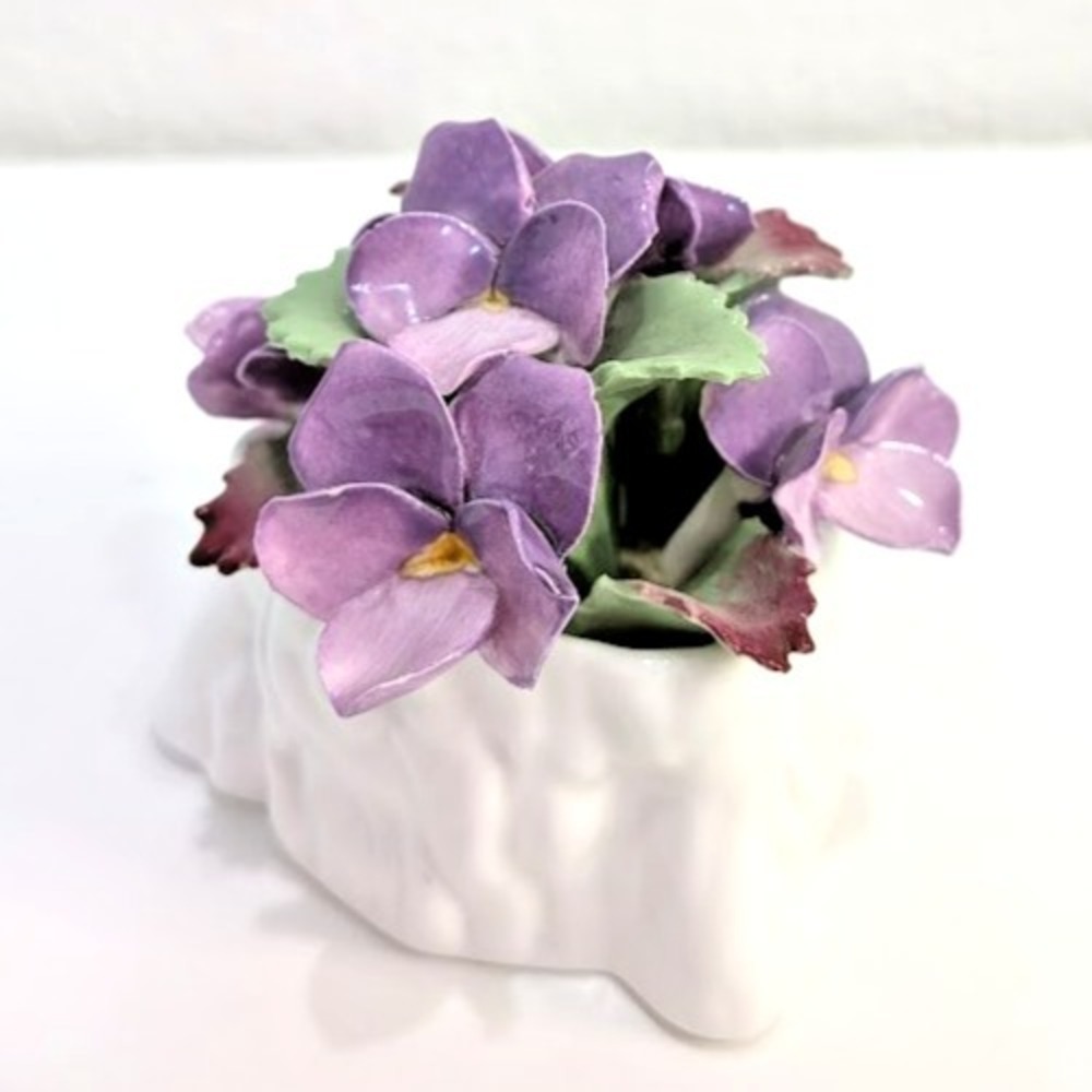 Aynsley November Violet Bone China Floral Figurine England Hand Modelled Painted